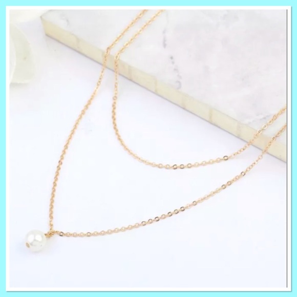 Gold Double Layer Pearl Necklace - Picture 2 of 3